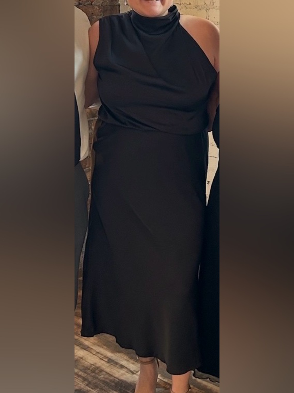 Satin Black One-Shoulder Maxi Dress - Picture 2 of 3